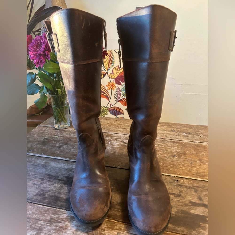 Olukai Emalani Distressed, Embroidered Leather Boots Color: French Roast - Picture 2 of 13